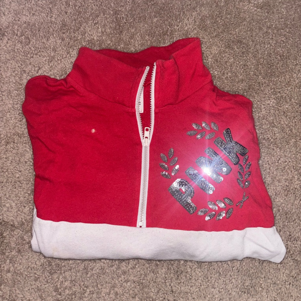 Victoria Secret PINK Red and White Quarter Zip